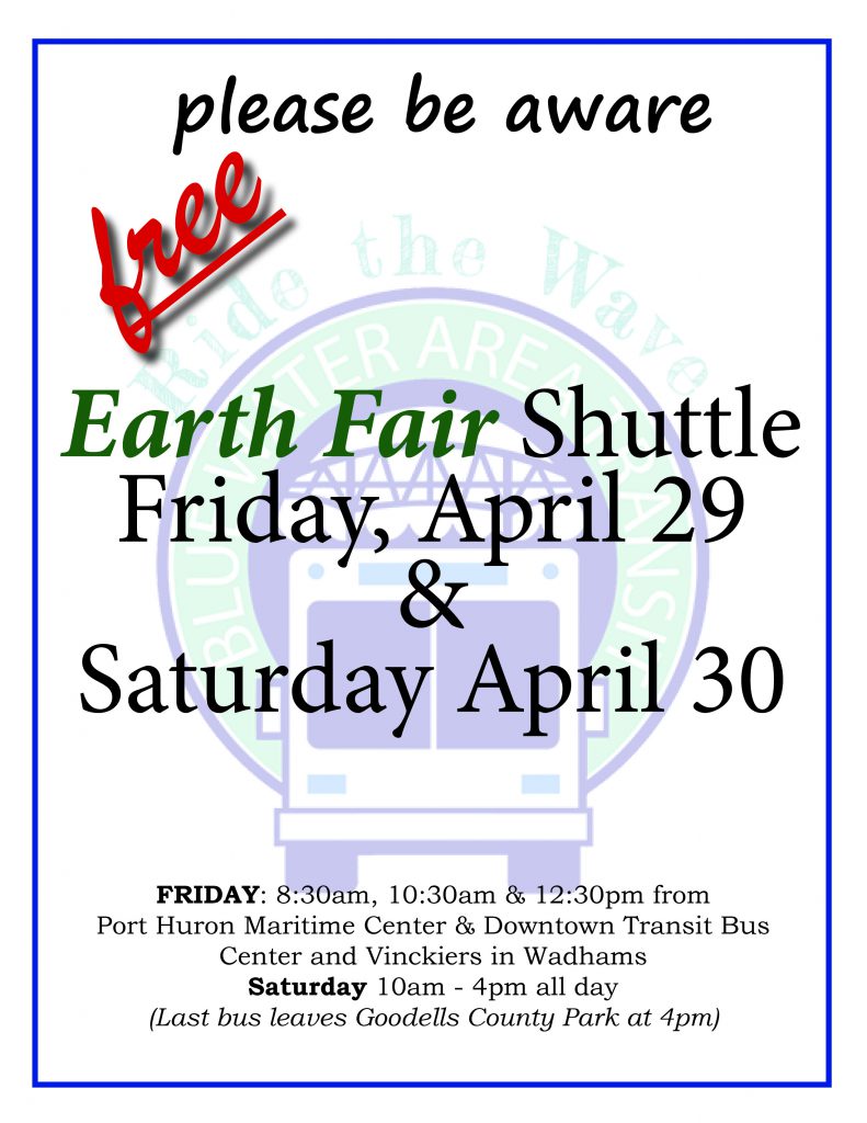 Free Earth Fair Shuttle Blue Water Area Transit