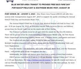 Free, system-wide transportation August 26th, 2023 to support the public attending the Annual NAACP Field Day and Southside Music Fest.